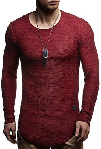 Leif Nelson Herren Pullover Rundhals-Ausschnitt Schwarzer Männer Longsleeve dünner Pulli Sweatshirt Langarmshirt Crew Neck Jungen Hoodie T-Shirt Langarm Oversize Bordeaux Small von Leif Nelson