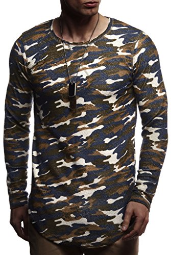 Leif Nelson Herren Pullover Rundhals-Ausschnitt Schwarzer Männer Longsleeve dünner Pulli Sweatshirt Langarmshirt Crew Neck Jungen Hoodie T-Shirt Langarm Oversize LN8133 Camouflage Blau Medium von Leif Nelson