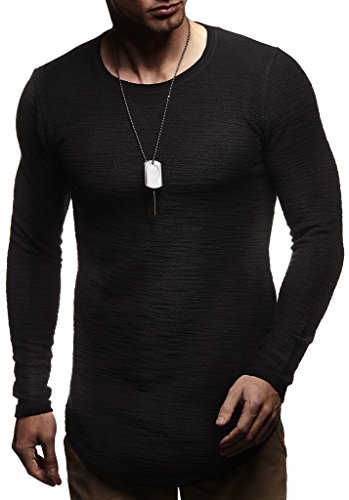 Leif Nelson Herren Pullover Rundhals-Ausschnitt Schwarzer Männer Longsleeve dünner Pulli Sweatshirt Langarmshirt Crew Neck Jungen Hoodie T-Shirt Langarm Oversize LN8133 Schwarz Large von Leif Nelson
