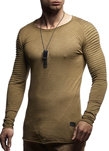 Leif Nelson Herren Pullover Rundhals-Ausschnitt Schwarzer Männer Longsleeve dünner Pulli Sweatshirt Langarmshirt Crew Neck Jungen Hoodie T-Shirt Langarm Oversize LN8170 Khaki XX-Large von Leif Nelson