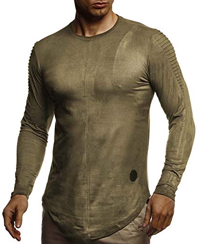 Leif Nelson Herren Pullover Rundhals-Ausschnitt Slim Fit Moderner Männer Pulli Sweatshirt Langarm Crew Neck Herren Hoodie-T-Shirt Langarm in schwarz1059;L,Khaki von Leif Nelson