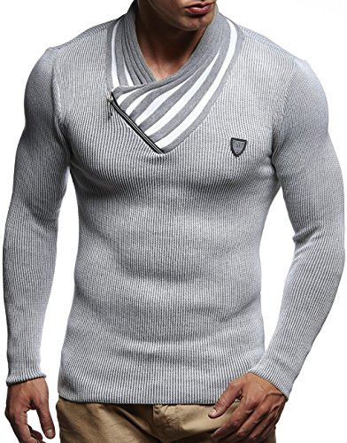 Leif Nelson Herren Pullover Strickpullover Hoodie Basic Schalkragen Sweatshirt Longsleeve Langarm Sweater Feinstrick LN1425; Gr__e XXL, Ecru-Grau von Leif Nelson