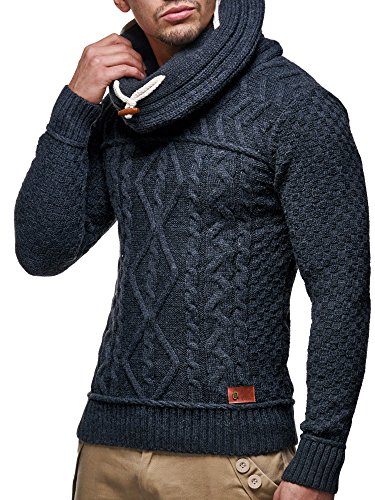 Leif Nelson Herren Pullover Strickpullover Hoodie Hoody LN7025F; Größe M, Anthrazit von Leif Nelson