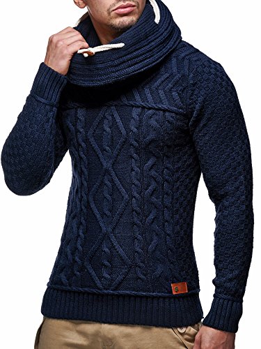 Leif Nelson Herren Pullover Strickpullover Hoodie Hoody LN7025F; Größe XXL, Blau von Leif Nelson