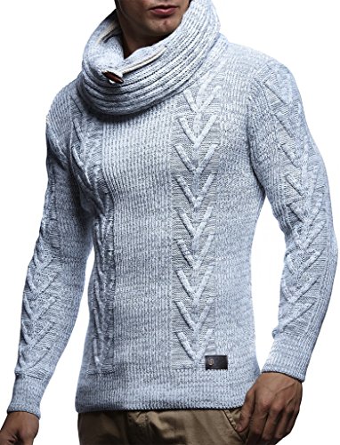 Leif Nelson Herren Pullover Strickpullover Hoodie Hoody LN7135; Größe M, Ecru-Grau von Leif Nelson