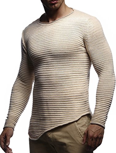 Leif Nelson Herren Pullover Strickpullover Hoodie Sweatshirt Longsleeve Rundhals Sweatpullover LN20735; Gr__e L, Beige von Leif Nelson