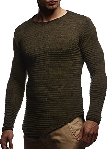 Leif Nelson Herren Pullover Strickpullover Hoodie Sweatshirt Longsleeve Rundhals Sweatpullover LN20735; Gr__e S, Khaki von Leif Nelson