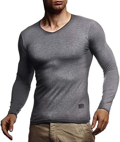 Leif Nelson Herren Pullover V-Ausschnitt Slim Fit Schwarzer Männer Longsleeve dünner Pulli Sweatshirt Langarmshirt Jungen Hoodie T-Shirt Langarm Oversize WI2 Anthrazit S von Leif Nelson