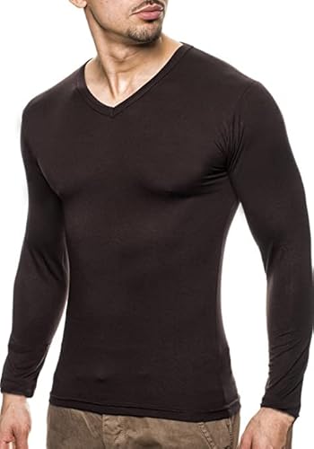 Leif Nelson Herren Pullover V-Ausschnitt Slim Fit Schwarzer Männer Longsleeve dünner Pulli Sweatshirt Langarmshirt Jungen Hoodie T-Shirt Langarm Oversize WI2 Braun L von Leif Nelson