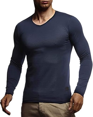 Leif Nelson Herren Pullover V-Ausschnitt Slim Fit Schwarzer Männer Longsleeve dünner Pulli Sweatshirt Langarmshirt Jungen Hoodie T-Shirt Langarm Oversize WI2 Dunkelblau S von Leif Nelson