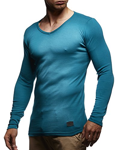 Leif Nelson Herren Pullover V-Ausschnitt Slim Fit Schwarzer Männer Longsleeve dünner Pulli Sweatshirt Langarmshirt Jungen Hoodie T-Shirt Langarm Oversize WI2 Grün M von Leif Nelson