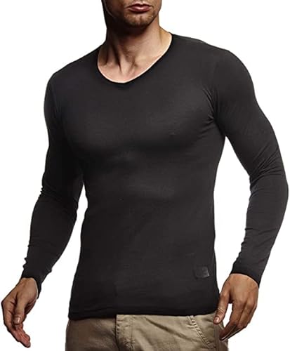 Leif Nelson Herren Pullover V-Ausschnitt Slim Fit Schwarzer Männer Longsleeve dünner Pulli Sweatshirt Langarmshirt Jungen Hoodie T-Shirt Langarm Oversize WI2 Schwarz M von Leif Nelson