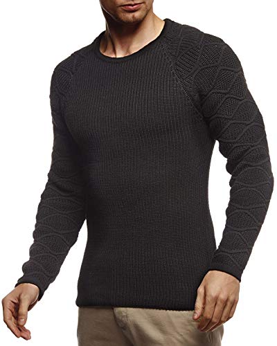 Leif Nelson Herren Pullover Warmer Strickpullover mit Rundhals-Ausschnitt für Männer Pulli für Winter LN7215 XXL Schwarz von Leif Nelson