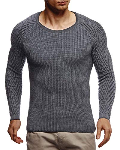 Leif Nelson Herren Pullover Warmer Strickpullover mit Rundhals-Ausschnitt für Männer Pulli für Winter LN7220 XL Anthrazit von Leif Nelson