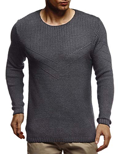 Leif Nelson Herren Pullover Warmer Strickpullover mit Rundhals-Ausschnitt für Männer Pulli für Winter LN7225 XL Anthrazit von Leif Nelson