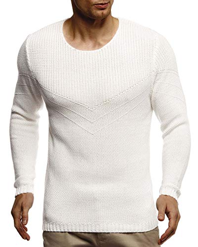Leif Nelson Herren Pullover Warmer Strickpullover mit Rundhals-Ausschnitt für Männer Pulli für Winter LN7225 XXL Ecru von Leif Nelson