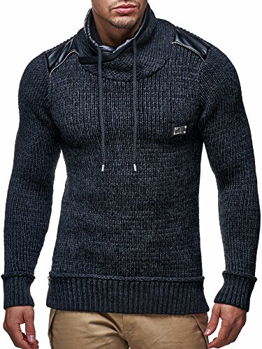 Leif Nelson Herren Pullover mit Kapuze Slim Fit Hoodie Pulli Männer Kapuzenpullover Winterpulli Strickpullover Sweatshirt Winterpullover LN7040; Größe M, Schwarz von Leif Nelson