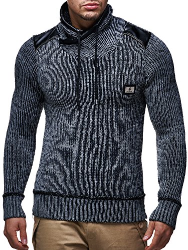 Leif Nelson Herren Pullover mit Kapuze Slim Fit Hoodie Pulli Männer Kapuzenpullover Winterpulli Strickpullover Sweatshirt Winterpullover LN7040; Größe XXL, Anthrazit von Leif Nelson