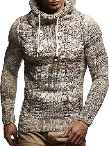 Leif Nelson Herren Pullover mit Kapuze Slim Fit Longseleeve Schwarzer Männer Strickpullover - Sweatshirt - Winterpullover Kapuzenpullover - Hoodie Pulli, XXL, Beige von Leif Nelson