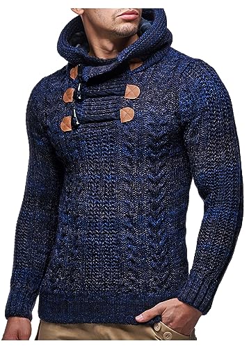 Leif Nelson Herren Strickpullover mit Kapuze Blau/Hochwertiger Winterpullover in Regular Fit, ideal für Casual und Business, Langarm Größe S von Leif Nelson