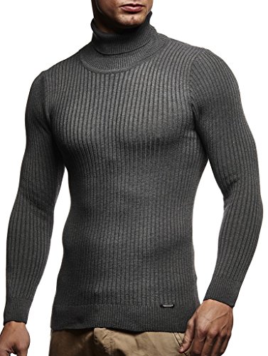 Leif Nelson Herren Pullover mit Rollkragen Slim Fit Langarmshirt Schwarzer Männer dünner Strickpullover - Sweatshirt Rollkragenpullover - Pulli Sommer LN1670 Anthrazit Large von Leif Nelson