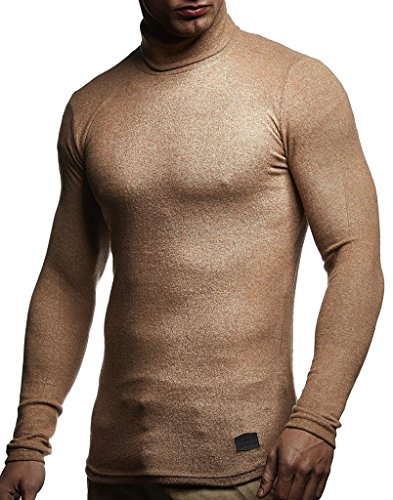 Leif Nelson Herren Rollkragen-Pullover Slim-Fit Männer Rolli Longsleeve Langarm Männer Rollkragen-Pulli LN8118 Beige XX-Large von Leif Nelson