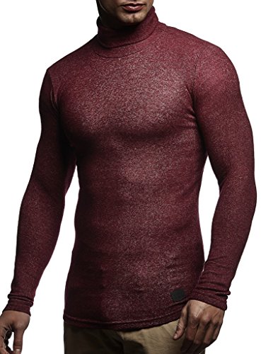 Leif Nelson Herren Rollkragen-Pullover Slim-Fit Männer Rolli Longsleeve Langarm Männer Rollkragen-Pulli LN8118 Bordeaux Large von Leif Nelson