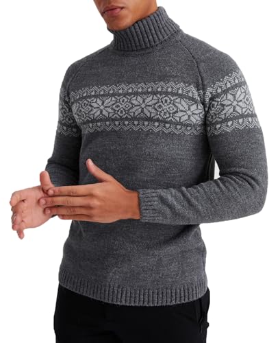 Leif Nelson Herren Rollkragenpullover – Norwegischer Strickpullover mit Wintermuster – Warmer Rollkragenpullover für Herbst und Winter Anthrazit Medium von Leif Nelson