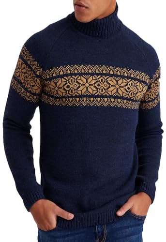 Leif Nelson Herren Rollkragenpullover – Norwegischer Strickpullover mit Wintermuster – Warmer Rollkragenpullover für Herbst und Winter Blau Small von Leif Nelson