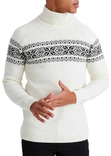 Leif Nelson Herren Rollkragenpullover – Norwegischer Strickpullover mit Wintermuster – Warmer Rollkragenpullover für Herbst und Winter Ecru X-Large von Leif Nelson