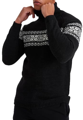 Leif Nelson Herren Rollkragenpullover – Norwegischer Strickpullover mit Wintermuster – Warmer Rollkragenpullover für Herbst und Winter Schwarz Large von Leif Nelson
