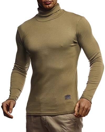 Leif Nelson Herren Rollkragenpullover Pullover Rollkragen Hoodie Slim Fit Khaki Small von Leif Nelson