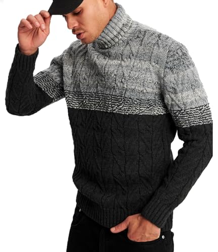 Leif Nelson Herren Rollkragenpullover mit Wolle-Anteil – Stilvoller Zopfmuster-Strickpullover für Herbst und Winter – Warm, Bequem und Weich – Ideal für kalte Tage Anthrazit Large von Leif Nelson