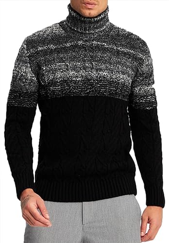 Leif Nelson Herren Rollkragenpullover mit Wolle-Anteil – Stilvoller Zopfmuster-Strickpullover für Herbst und Winter – Warm, Bequem und Weich – Ideal für kalte Tage Schwarz Large von Leif Nelson