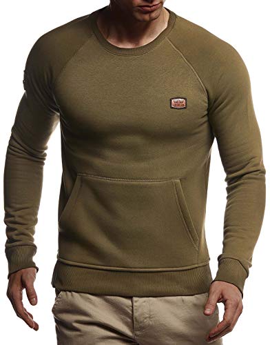 Leif Nelson Herren Rundhals Ausschnitt Langarmshirt Slim Fit Baumwolle-Anteil Basic Männer Longsleeve Pulli Khakies Sweatshirt Jungen Pullover Crew Neck T-Shirt Langarm LN8279 Khaki Small von Leif Nelson