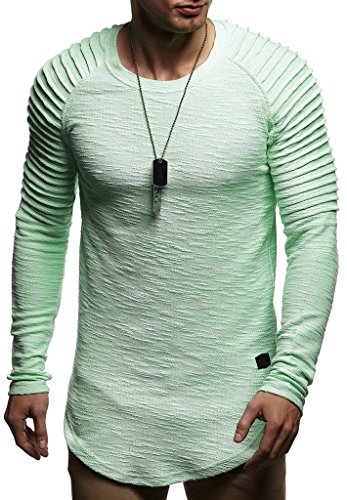 Leif Nelson Herren Rundhals Ausschnitt Langarmshirt Slim Fit Baumwolle-Anteil Basic Männer Longsleeve Pulli weißes Sweatshirt Biker Pullover Crew Neck T-Shirt Langarm LN8310 Mint XX-Large von Leif Nelson