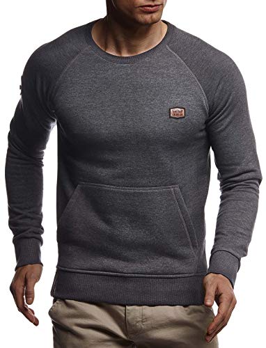 Leif Nelson Herren Rundhals Ausschnitt Langarmshirt Slim Fit Baumwolle-Anteil Basic Männer Longsleeve Pulli weißes Sweatshirt Jungen Pullover Crew Neck T-Shirt Langarm LN8279 Anthrazit XX-Large von Leif Nelson