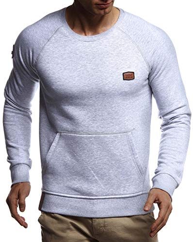 Leif Nelson Herren Rundhals Ausschnitt Langarmshirt Slim Fit Baumwolle-Anteil Basic Männer Longsleeve Pulli weißes Sweatshirt Jungen Pullover Crew Neck T-Shirt Langarm LN8279 Grau Medium von Leif Nelson