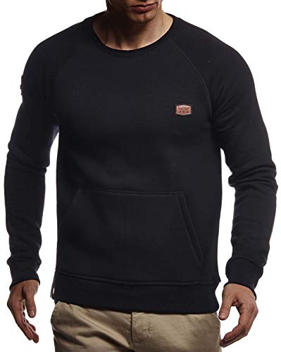 Leif Nelson Herren Rundhals Ausschnitt Langarmshirt Slim Fit Baumwolle-Anteil Basic Männer Longsleeve Pulli weißes Sweatshirt Jungen Pullover Crew Neck T-Shirt Langarm LN8279 Schwarz Large von Leif Nelson