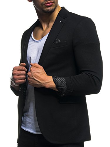 Leif Nelson Herren Sakko Blazer sportlich Slim Fit Modern Schwarz Blau LN3047 Schwarz Large von Leif Nelson