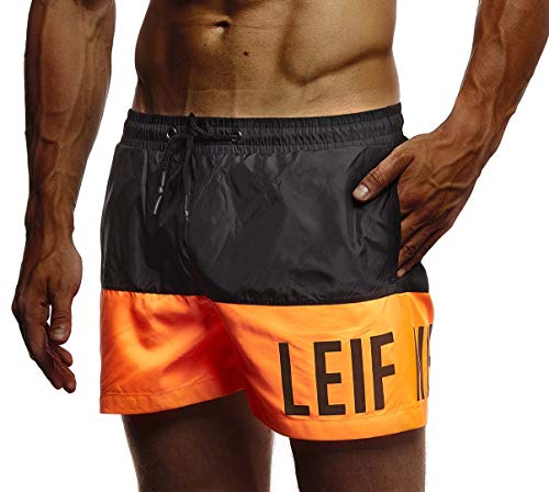 Leif Nelson Herren Sommer Badehosen Badeshorts Schwimmhose Schwimmshorts Beachshorts LN9240; Large; Schwarz-Orange von Leif Nelson