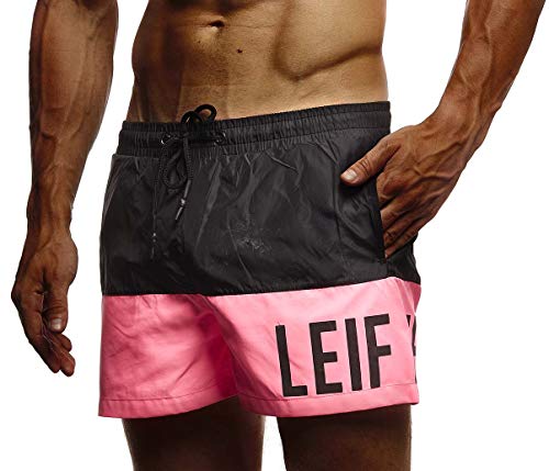 Leif Nelson Herren Sommer Badehosen Badeshorts Schwimmhose Schwimmshorts Beachshorts LN9240; Large; Schwarz-Pink von Leif Nelson