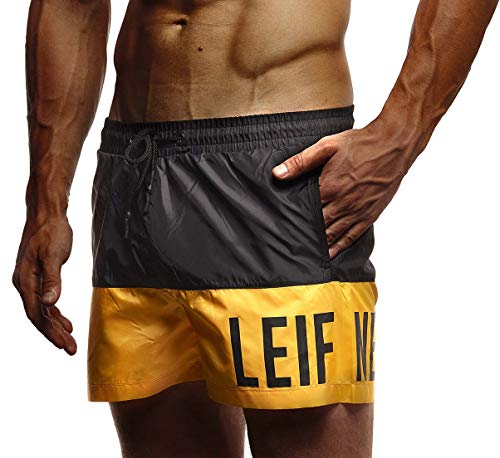 Leif Nelson Herren Sommer Badehosen Badeshorts Schwimmhose Schwimmshorts Beachshorts LN9240; X-Large; Schwarz-Gelb von Leif Nelson