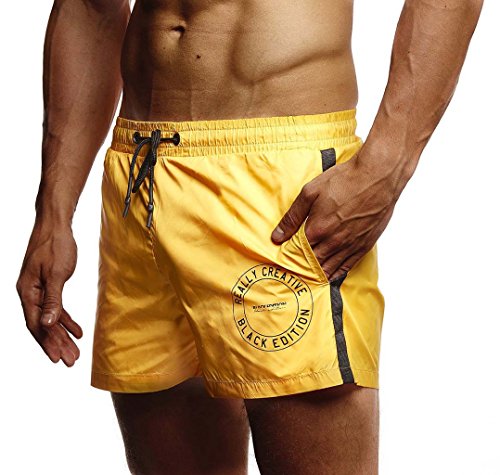 Leif Nelson Herren Sommer Badehosen Badeshorts Schwimmhose Schwimmshorts Beachshorts Strand Shorts Kurze Hosen Freizeithosen Jogginghose Cargo Hose Bermuda Chino LN9210; Large; Gelb von Leif Nelson