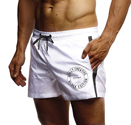 Leif Nelson Herren Sommer Badehosen Badeshorts Schwimmhose Schwimmshorts Beachshorts Strand Shorts Kurze Hosen Freizeithosen Jogginghose Cargo Hose Bermuda Chino LN9210; Large; Weiß von Leif Nelson