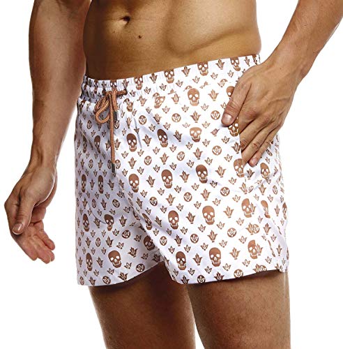 Leif Nelson Herren Sommer Badeshorts mit Taschen Männer Badehose Herren Schwimmhose-Beachshorts Jungen Strand Shorts Kurze Hosen Schwimmshorts Cargo Bermuda Chino LN92520 Weiß Small von Leif Nelson