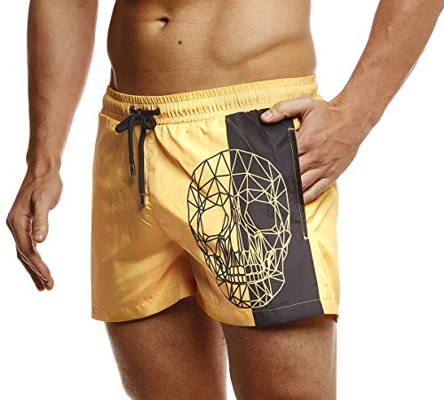 Leif Nelson Herren Sommer Badeshorts mit Taschen Männer Badehose Schwimmshorts Herren Schwimmhose-Beachshorts Jungen Strand Shorts Kurze Hosen Cargo Bermuda Chino LN92510 Gelb Small von Leif Nelson