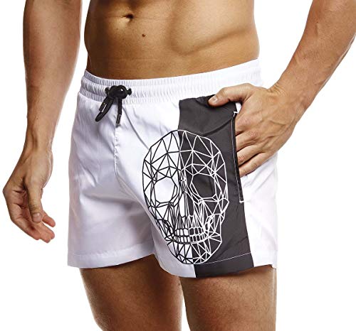 Leif Nelson Herren Sommer Badeshorts mit Taschen Männer Badehose Schwimmshorts Herren Schwimmhose-Beachshorts Jungen Strand Shorts Kurze Hosen Cargo Bermuda Chino LN92510 Weiß Small von Leif Nelson