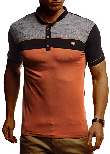 Leif Nelson Herren Sommer T-Shirt Polo Kragen Slim Fit Baumwolle-Anteil Basic Schwarz Rot Braunes Männer Poloshirts Longsleeve-Sweatshirt Kurzarm Kurzarmshirts lang LN1420 Schwarz Rot Braun Small von Leif Nelson