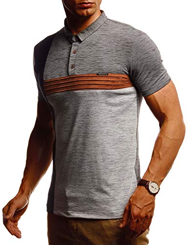 Leif Nelson Herren Sommer T-Shirt Poloshirt Slim Fit Cooles Basic Männer Polo-Shirt Crew Neck Jungen Kurzarmshirt Polo Shirt Sweater Kurzarm LN55160 Anthrazit Grau Small von Leif Nelson